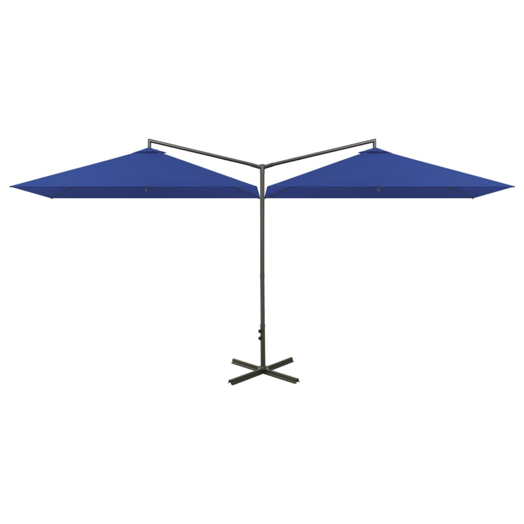 Vidaxl parasol double avec poteau en acier 600x300 cm bleu azure