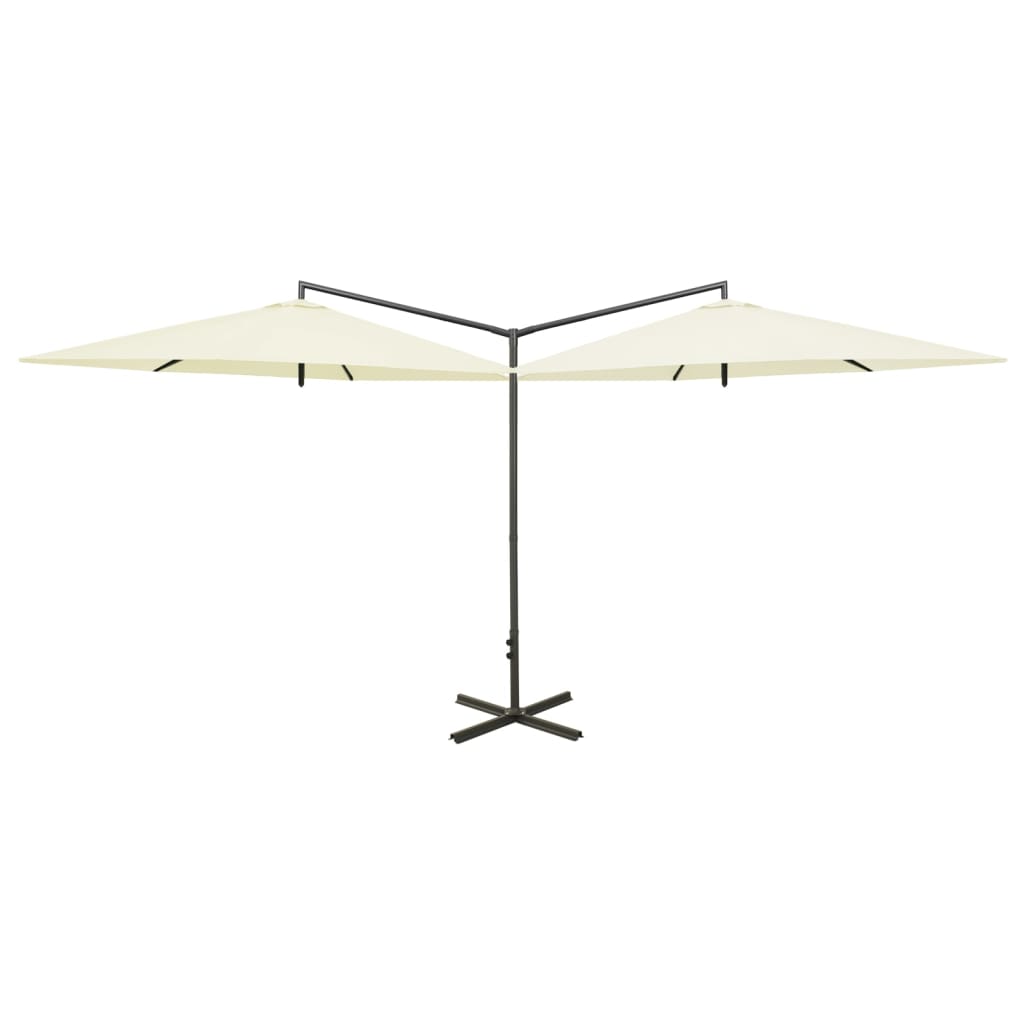 Vidaxl Parasol dvojnik z jeklenim drogom 600 cm pesek -obarvan