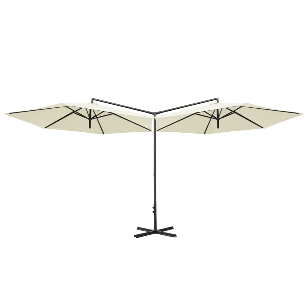 Vidaxl Parasol dvojnik z jeklenim drogom 600 cm pesek -obarvan