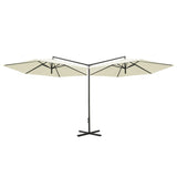 Vidaxl Parasol dvojnik z jeklenim drogom 600 cm pesek -obarvan