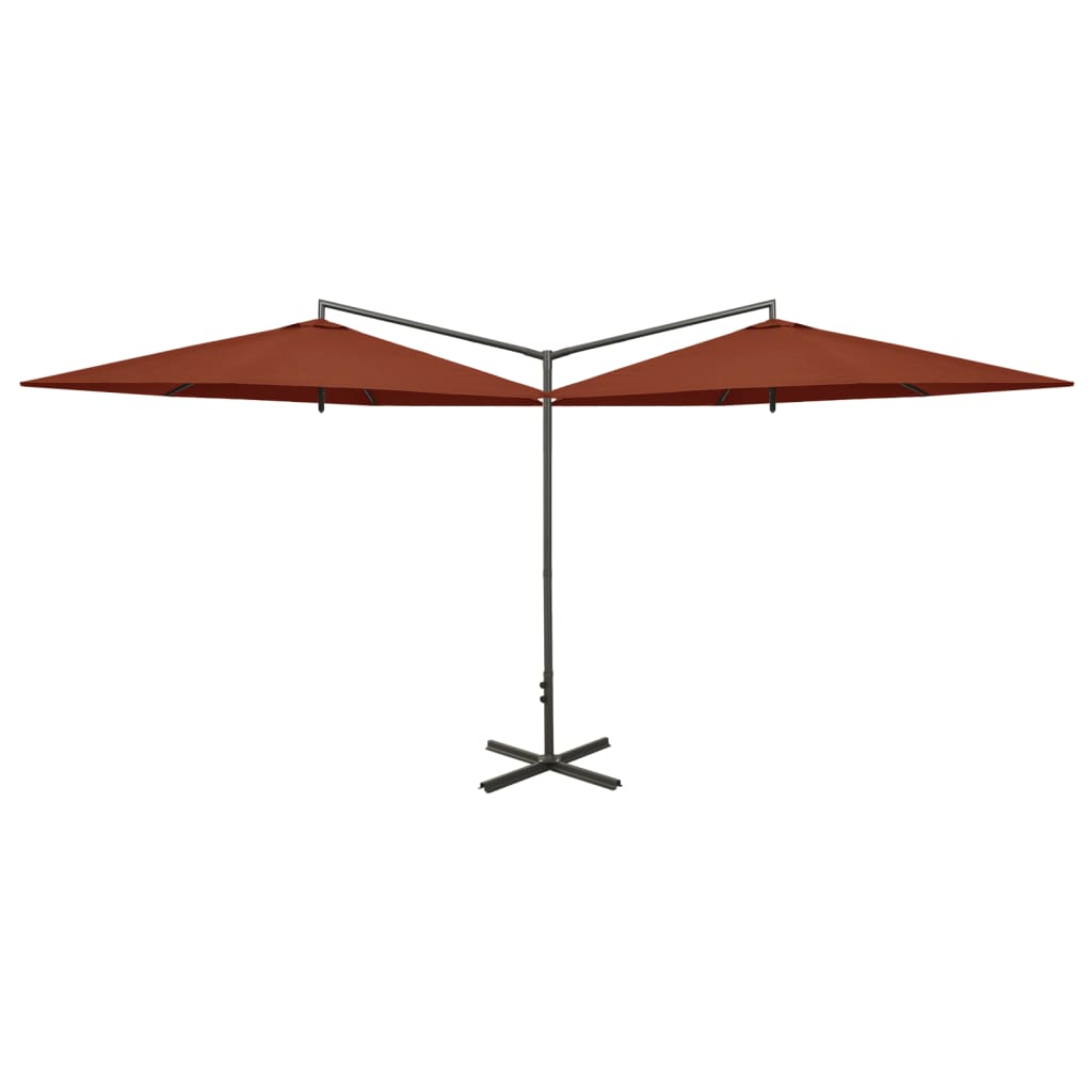 Vidaxl Parasol Doppel mit Stahlpol 600 cm Terrakotta -gelöscht