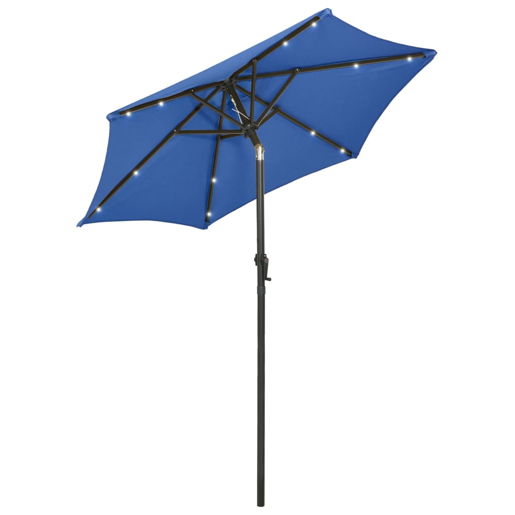 Bidaxl -parasol med LED -belysning 200x211 cm aluminium azurblå blått