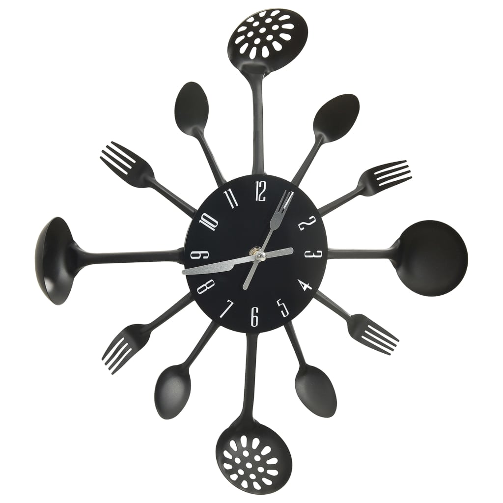 Vidaxl Reloj de pared Spoon y Fork 40 cm de aluminio Negro