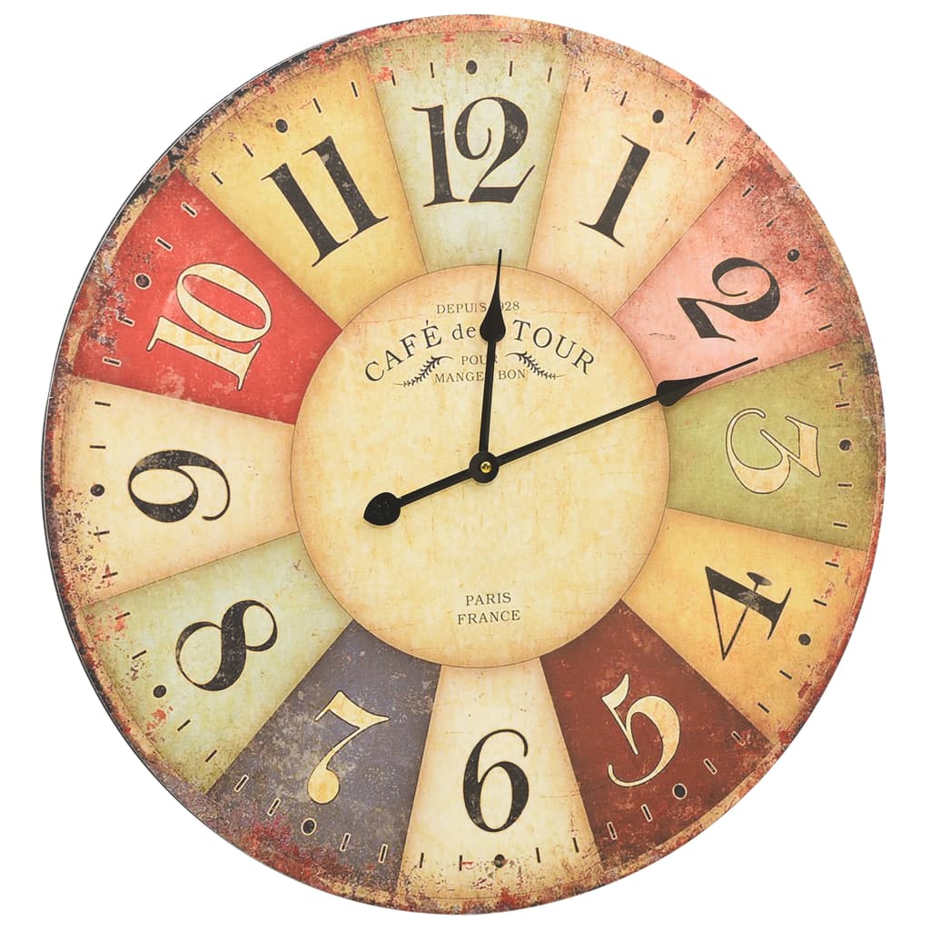 Horloge murale vidaxl style vintage 60 cm multi-colorant