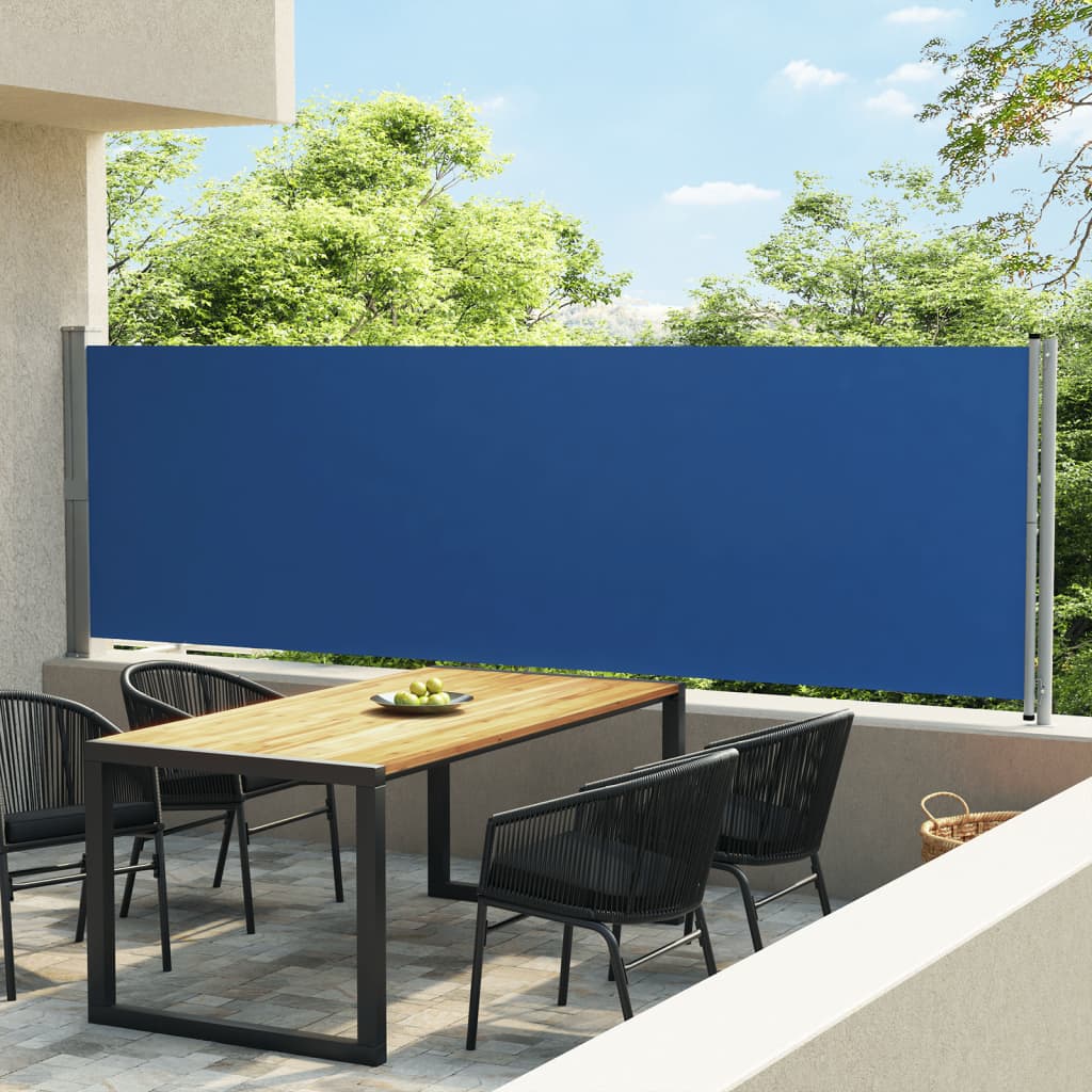 Schermata del giardino Vidaxl estensibile 140x600 cm blu