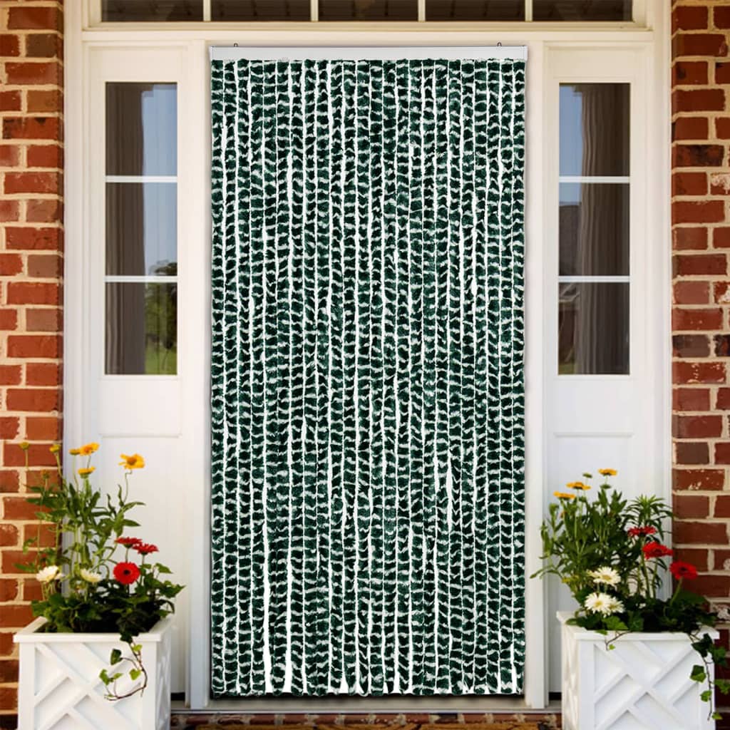 Vidaxl Fly Curtain 100x220 cm Chenille Green and White