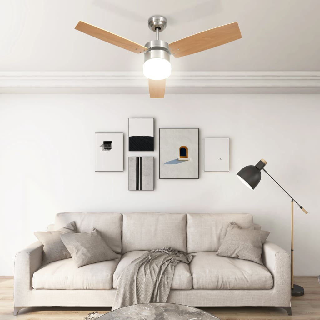 Vidaxl loftsventilator med lampe -fjernbetjening 108 cm lysebrun