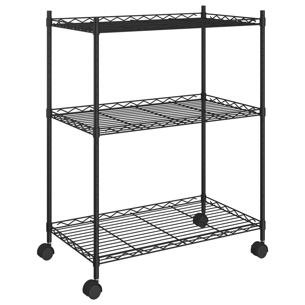 Vidaxl Storage Rack con ruote a 3 strati 60x35x81 cm 150 kg nero