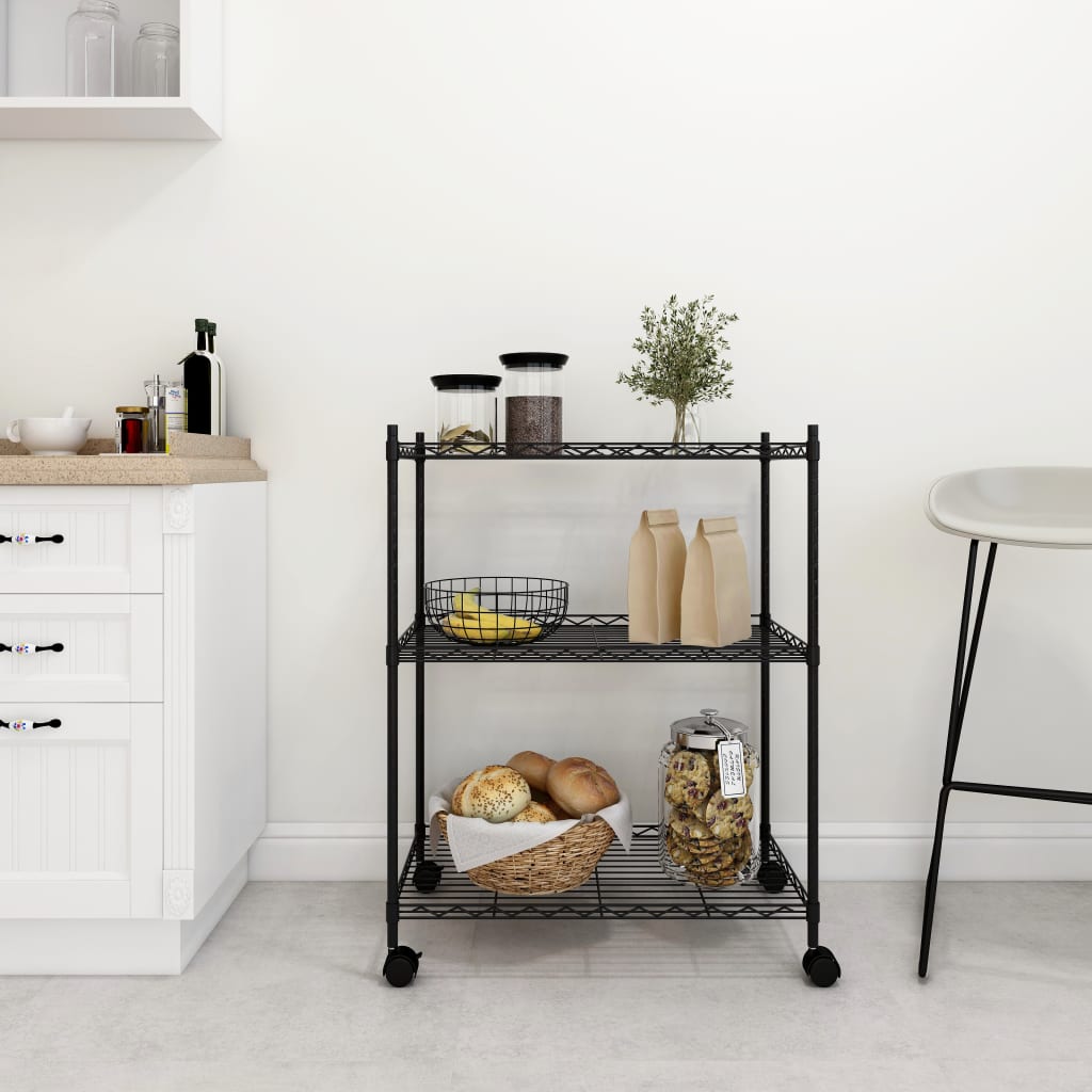 Vidaxl Storage Rack con ruote a 3 strati 60x35x81 cm 150 kg nero