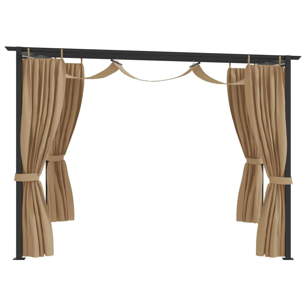 Vidaxl arbor with curtains 3x3 m steel taupe