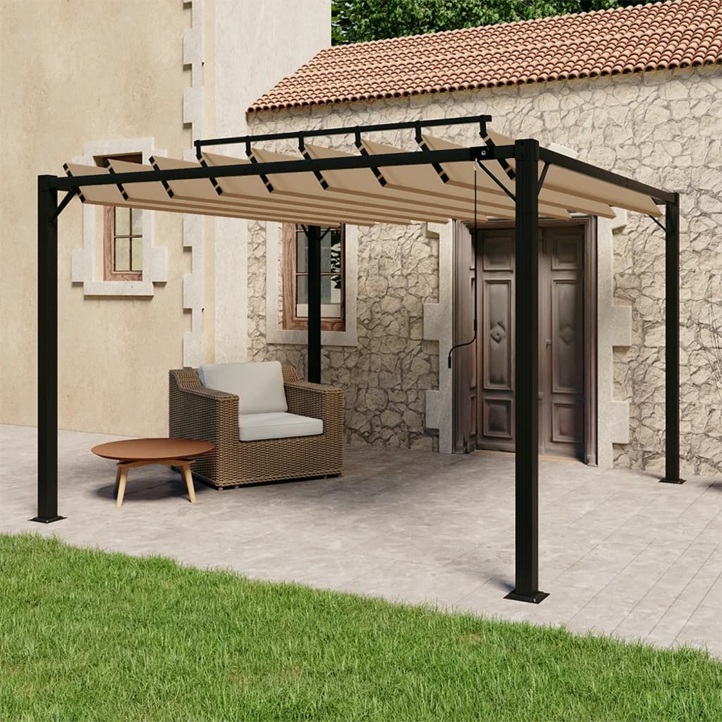 Vidaxl Arbor z ležečo streho 3x3 m prah in aluminijasti taupe