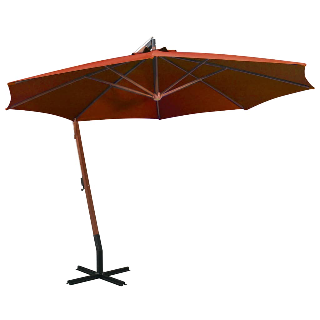 VidaXL Zweefparasol met paal 3,5x2,9 m massief vurenhout terracotta