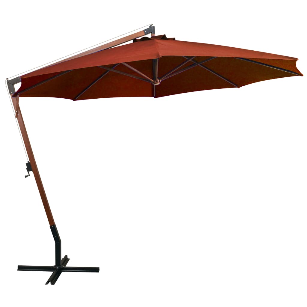 Parasol flotante de Vidaxl con polo de 3.5x2.9 m terracota de pino sólido