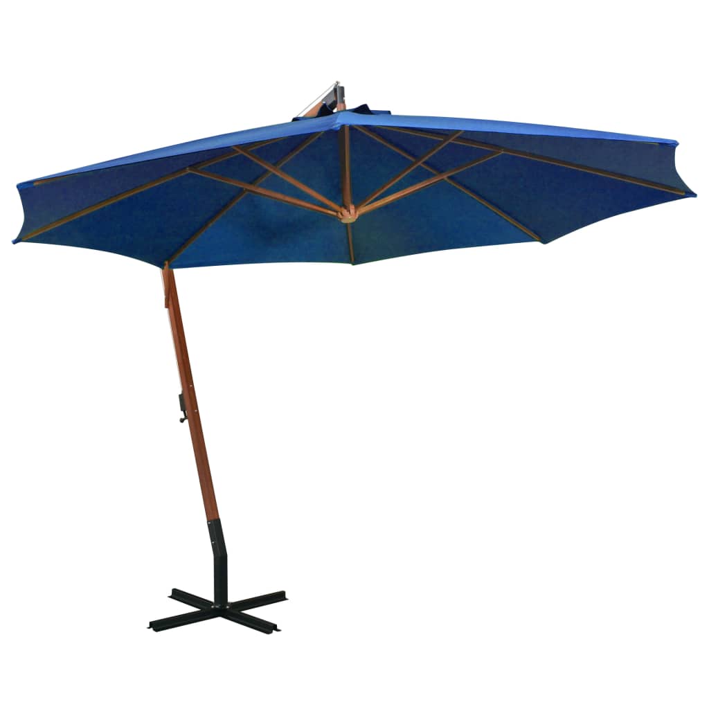 VidaXL Zweefparasol met paal 3,5x2,9 m massief vurenhout azuurblauw