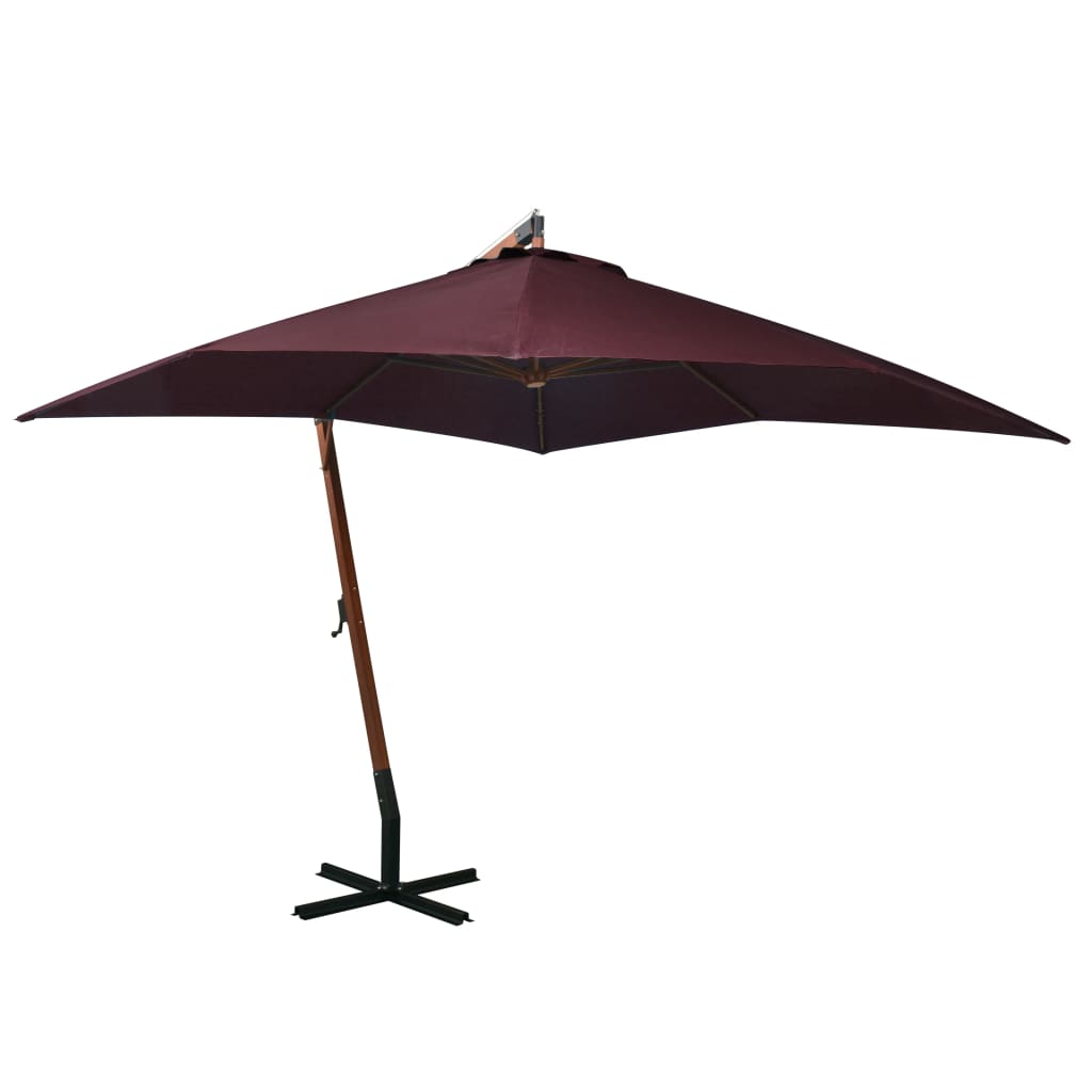 Vidaxl -schwimmendes Parasol mit Pol 3x3 m fester Vurenhout Bordeaux rot