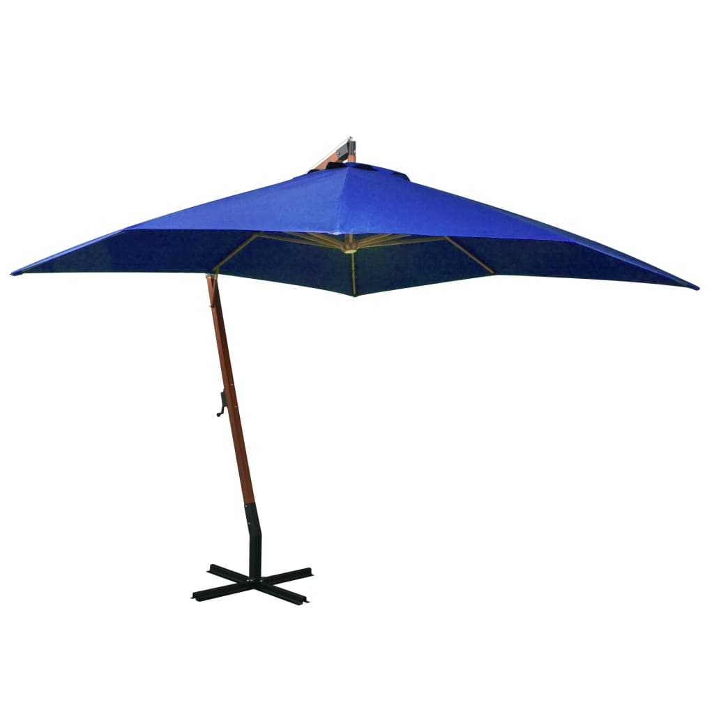 VidaXL Zweefparasol met paal 3x3 m massief vurenhout azuurblauw