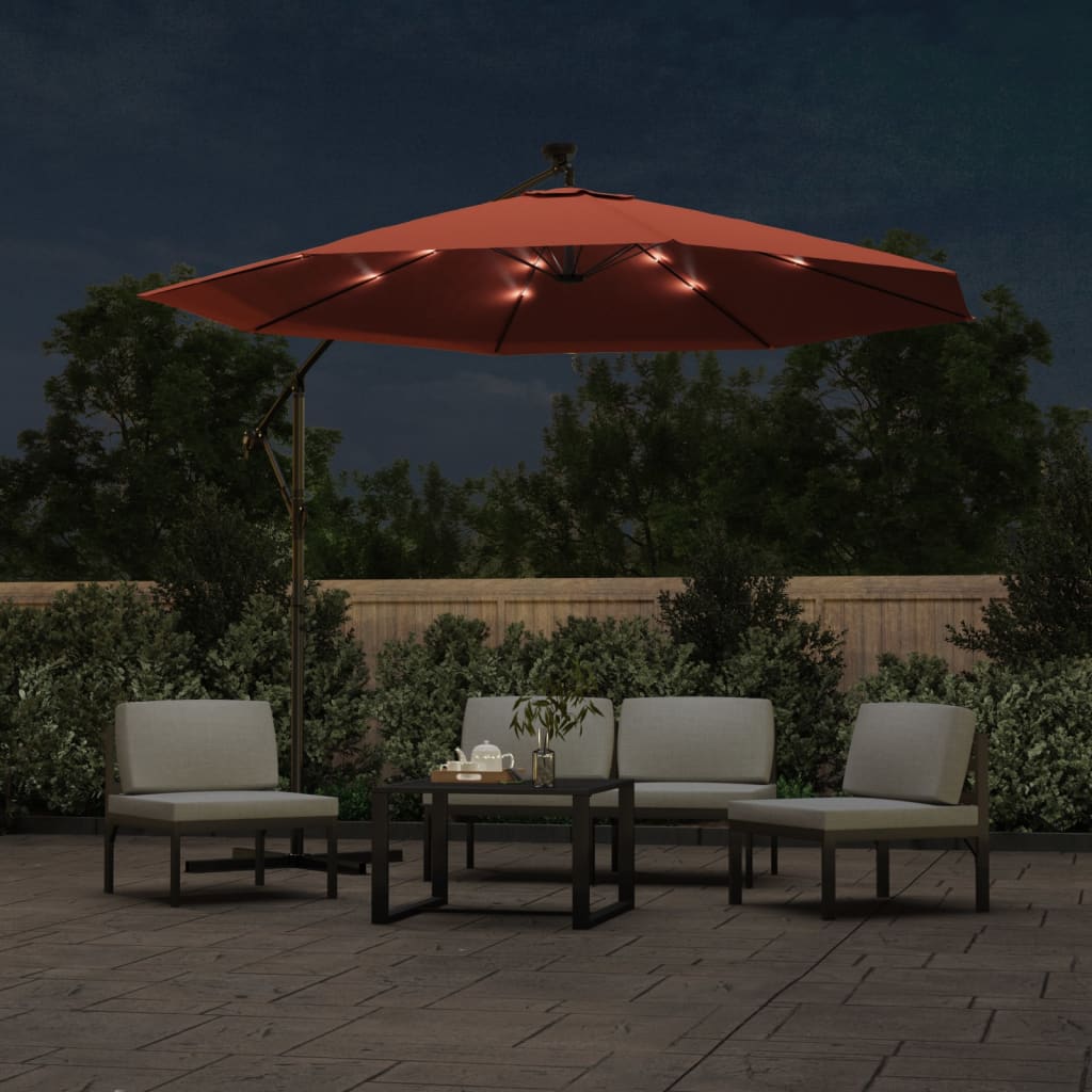 VidaXL Zweefparasol met LED-verlichting en stalen paal terracottakleur