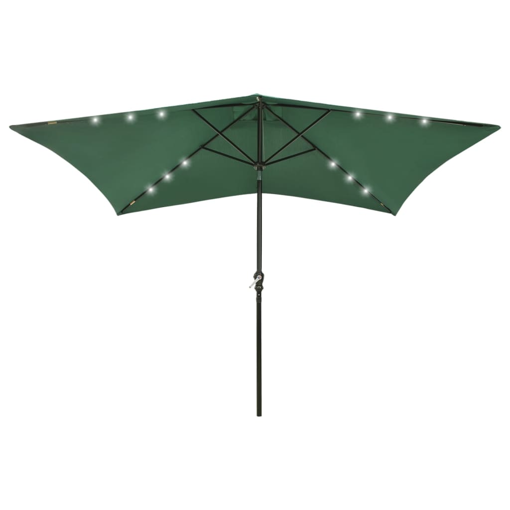 Vidaxl -Parasol mit LEDs und Stahlpol 2x3 m Grün