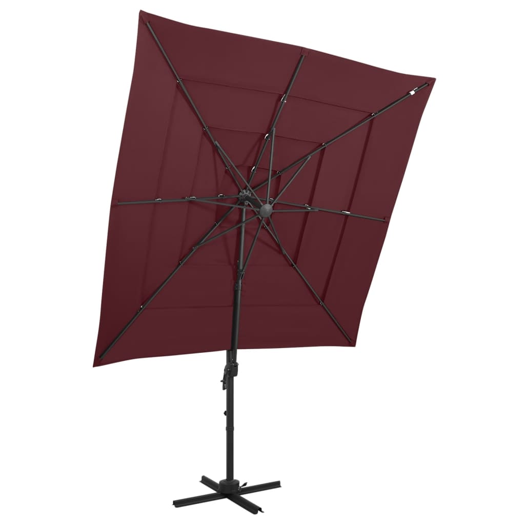 Vidaxl Parasol 4 capas con poste de aluminio 250x250 cm Borgoña roja