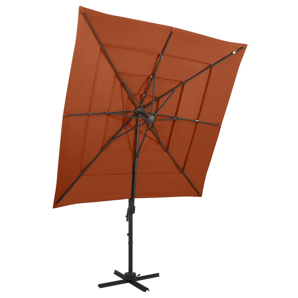 Vidaxl Parasol 4 capas con poste de aluminio 250x250 cm de color terracota