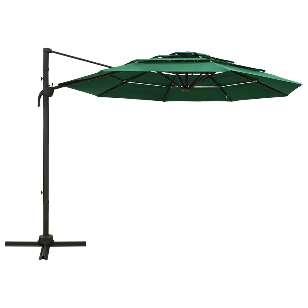 Vidaxl Parasol 4 capas con poste de aluminio 3x3 m verde