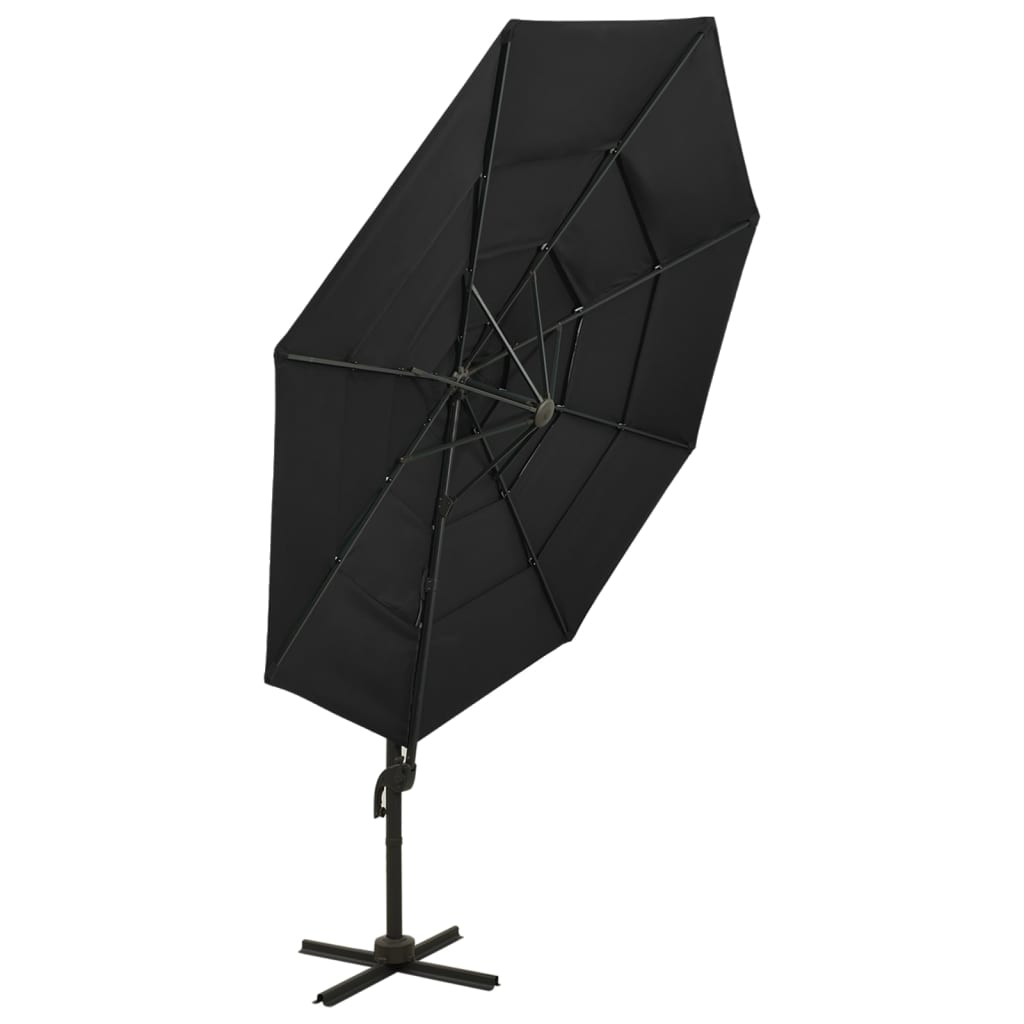 Vidaxl Parasol 4 capas con poste de aluminio 3x3 m negro