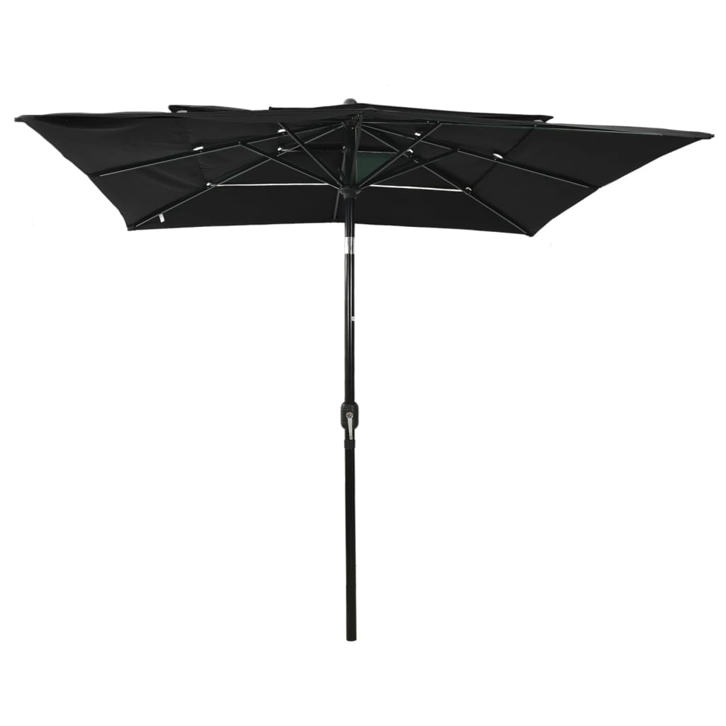 Vidaxl Parasol 3 capas con poste de aluminio 2.5x2.5 m negro