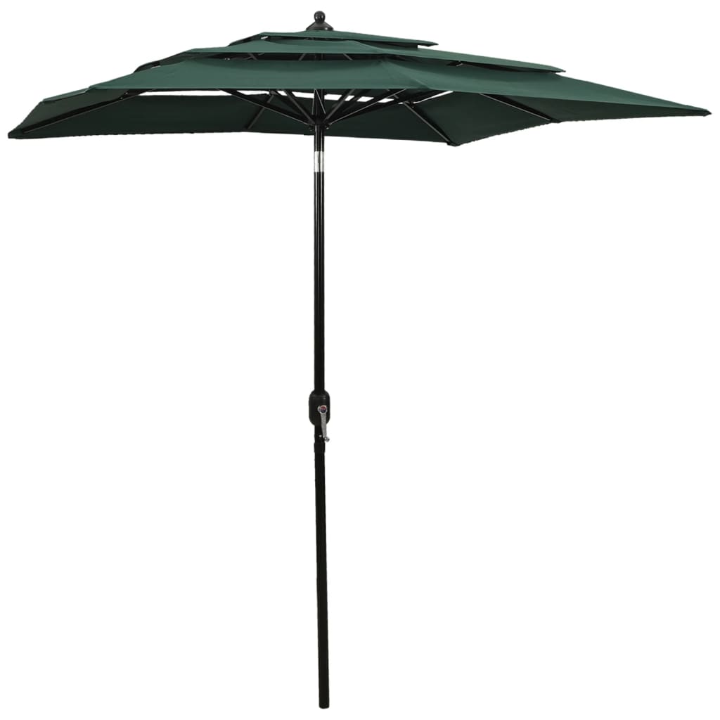 Vidaxl Parasol 3 capas con poste de aluminio 2x2 m verde