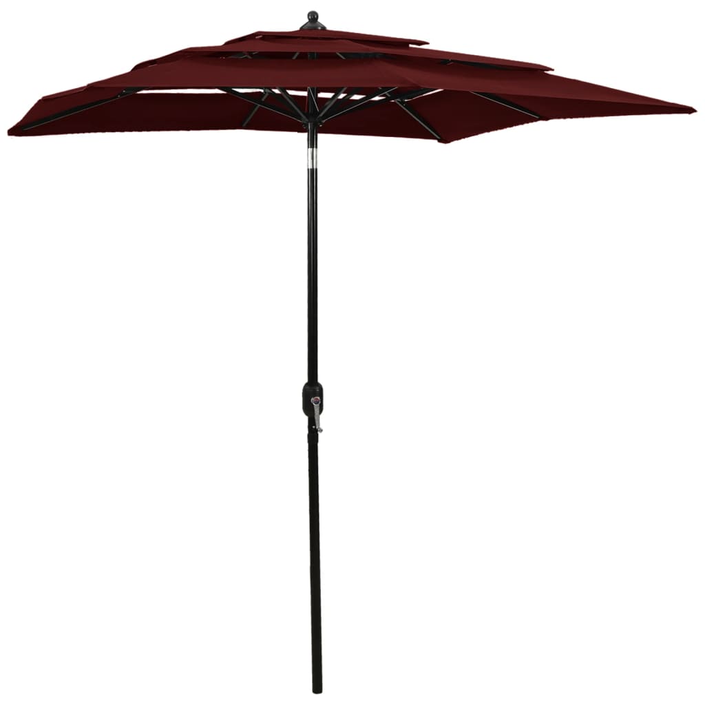 Vidaxl Parasol 3 capas con poste de aluminio 2x2 m Burdeos rojo