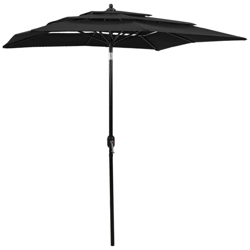 Vidaxl Parasol 3 capas con poste de aluminio 2x2 m negro