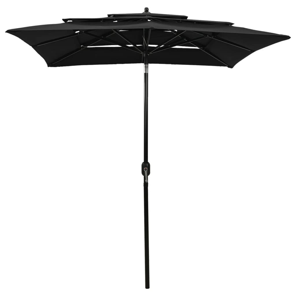 Vidaxl Parasol 3 capas con poste de aluminio 2x2 m negro