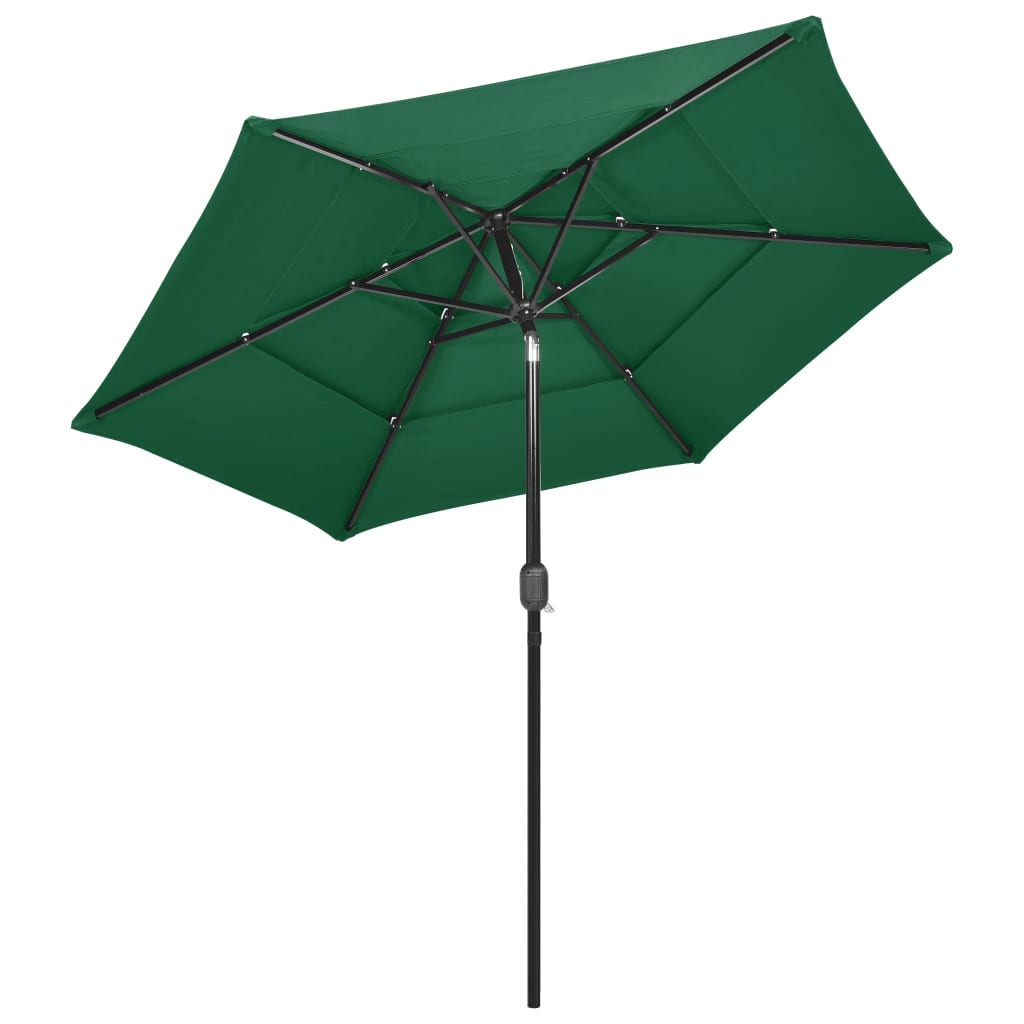 Vidaxl Parasol 3 capas con poste de aluminio 2.5 m verde