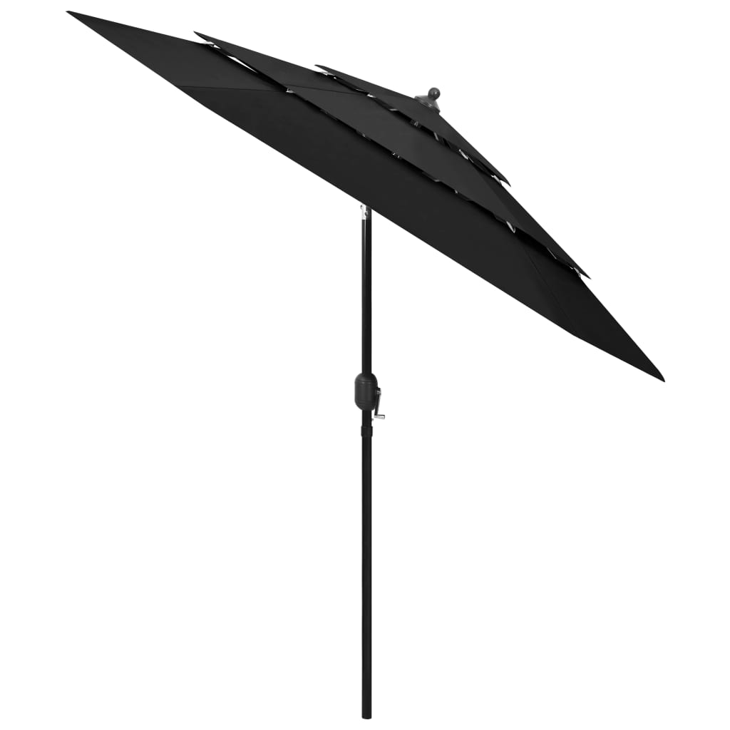 Vidaxl Parasol 3 capas con poste de aluminio 2.5 m negro