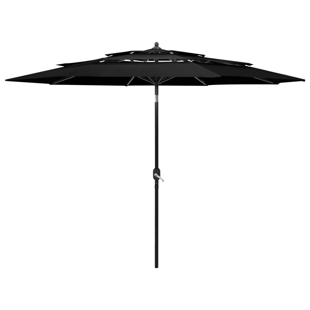 Vidaxl Parasol 3 capas con poste de aluminio 3 m negro