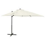 VidaXL Zweefparasol met paal en LED-verlichting 250 cm zandkleurig