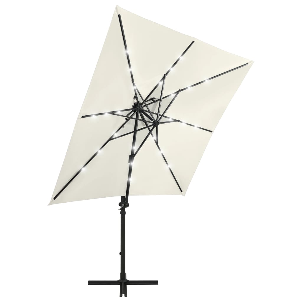 VidaXL Zweefparasol met paal en LED-verlichting 250 cm zandkleurig