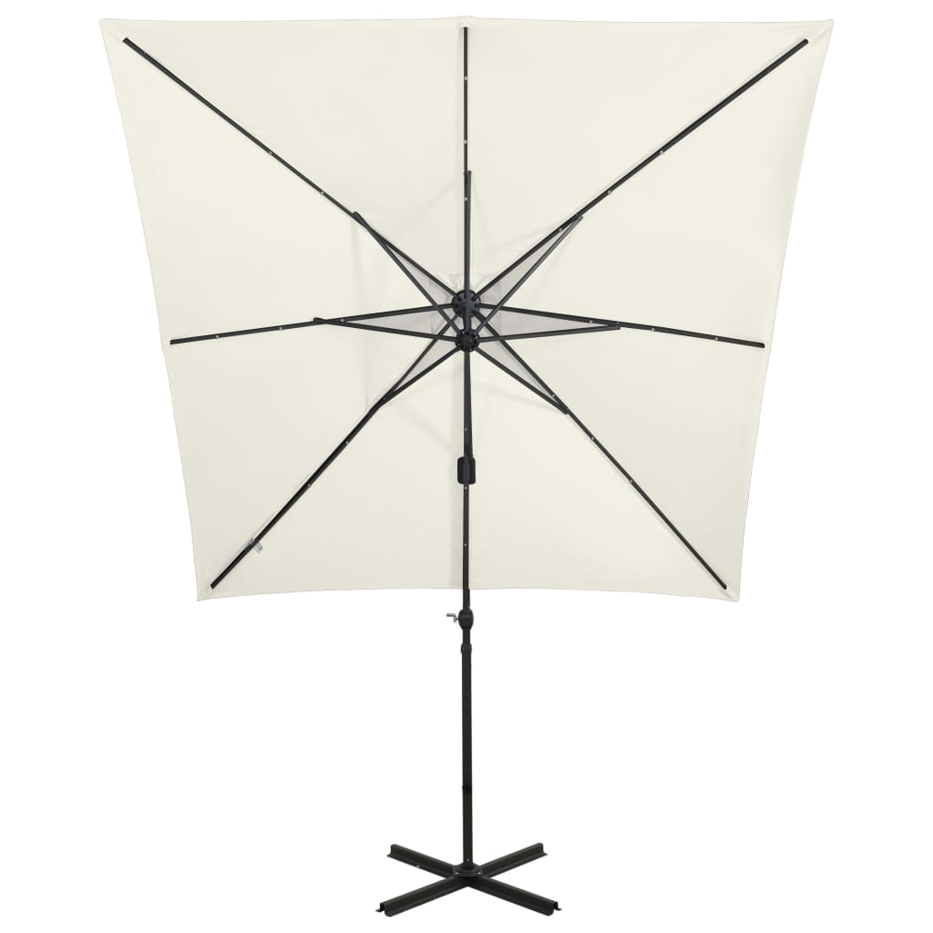 VidaXL Zweefparasol met paal en LED-verlichting 250 cm zandkleurig