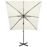 VidaXL Zweefparasol met paal en LED-verlichting 250 cm zandkleurig