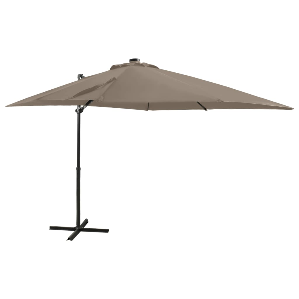 VidaXL Zweefparasol met paal en LED-verlichting 250 cm taupe