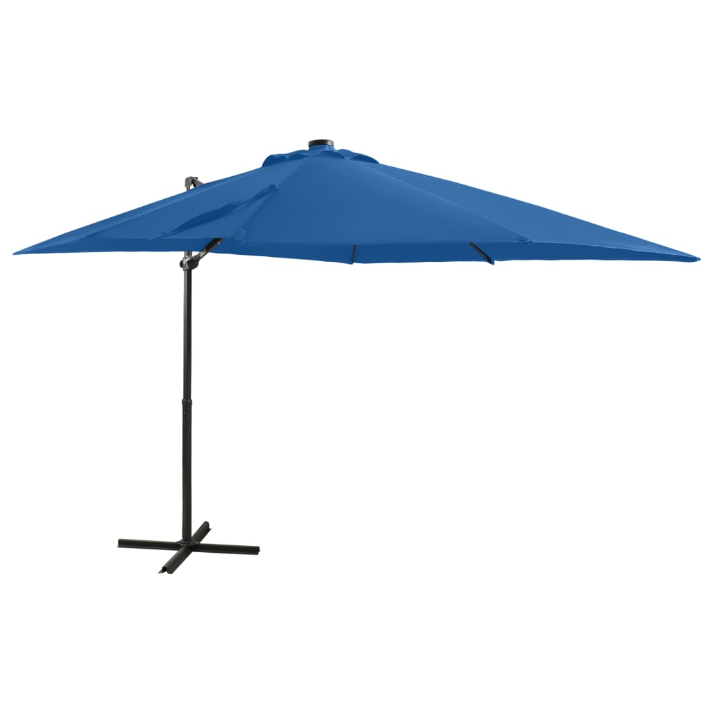 Parasol flotante de Vidaxl con poste y iluminación LED de 250 cm azul azul