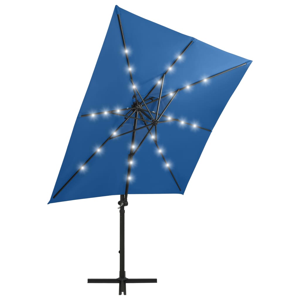 VidaXL Zweefparasol met paal en LED-verlichting 250 cm azuurblauw