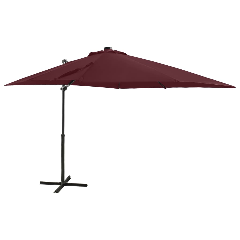 VidaXL Zweefparasol met paal en LED-verlichting 250 cm bordeauxrood