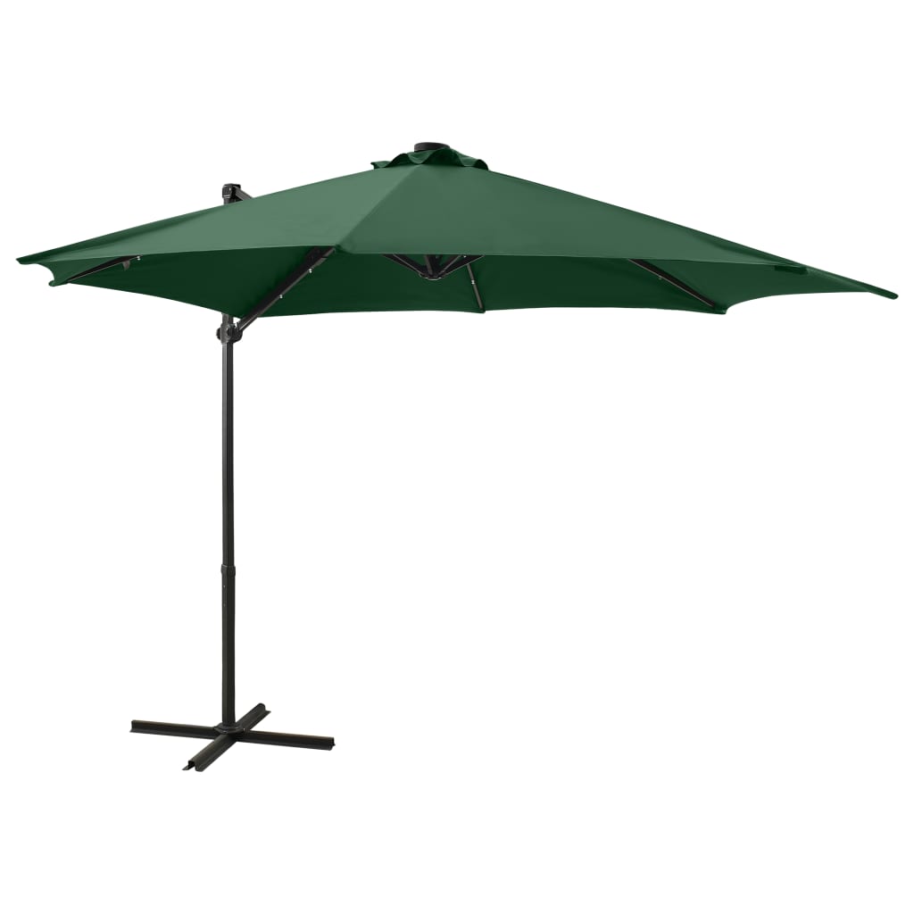 VidaXL Zweefparasol met paal en LED-verlichting 300 cm groen