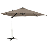 VidaXL Zweefparasol met paal en LED-verlichting 300 cm taupe