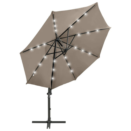 Vidaxl Floating Parasol s pólem a LED osvětlením 300 cm taupe