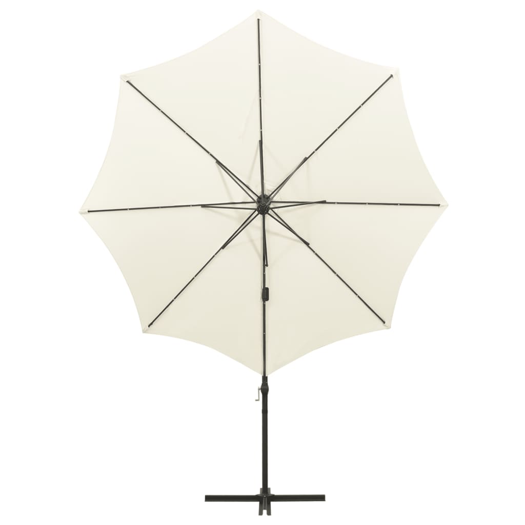 VidaXL Zweefparasol met paal en LED-verlichting 300 cm zandkleurig