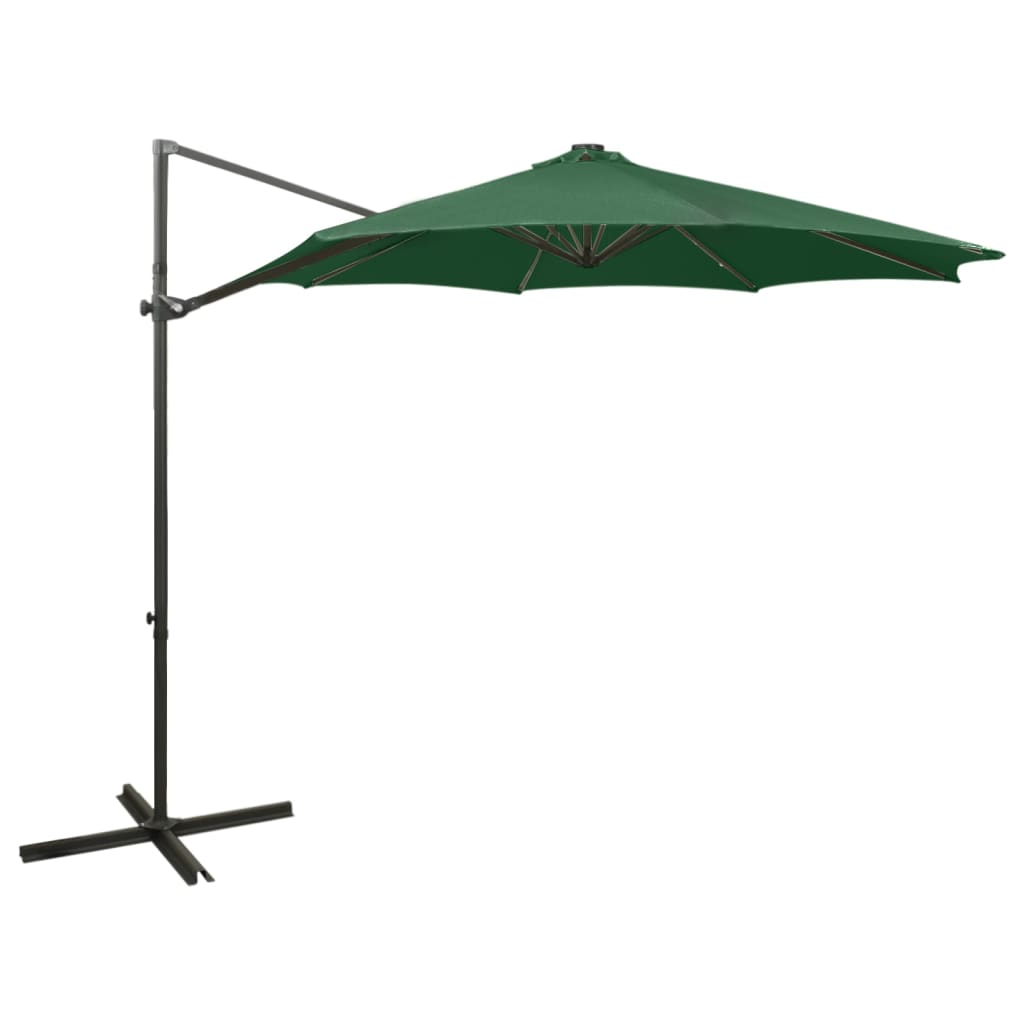 VidaXL Zweefparasol met paal en LED-verlichting 300 cm groen