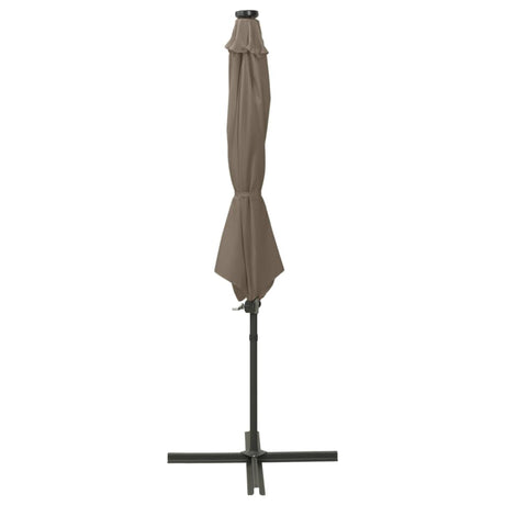 VidaXL Zweefparasol met paal en LED-verlichting 300 cm taupe