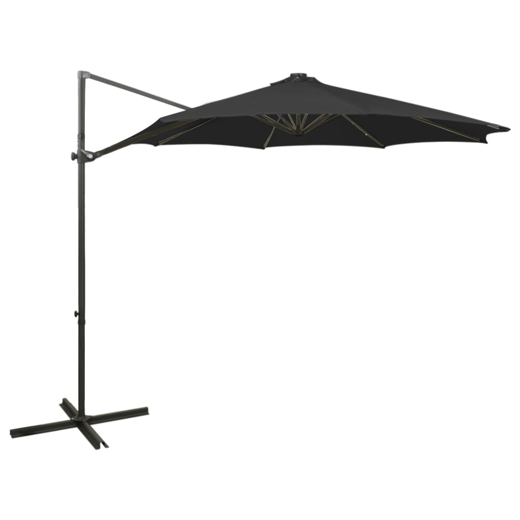 VidaXL Zweefparasol met paal en LED-verlichting 300 cm zwart