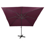 VidaXL Zweefparasol met paal en LED-verlichting 300 cm bordeauxrood